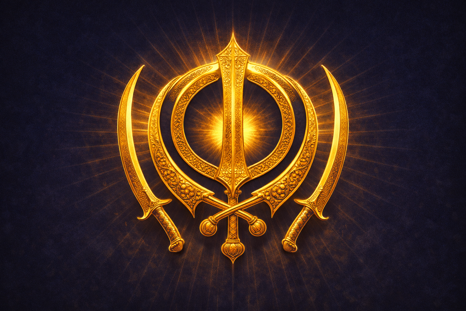 Khanda Emblem — Ornate Gold on Royal Blue